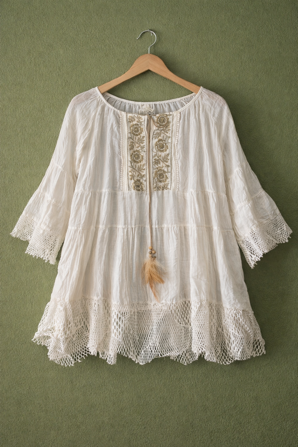 Tunique beige – dentelle bohème chic