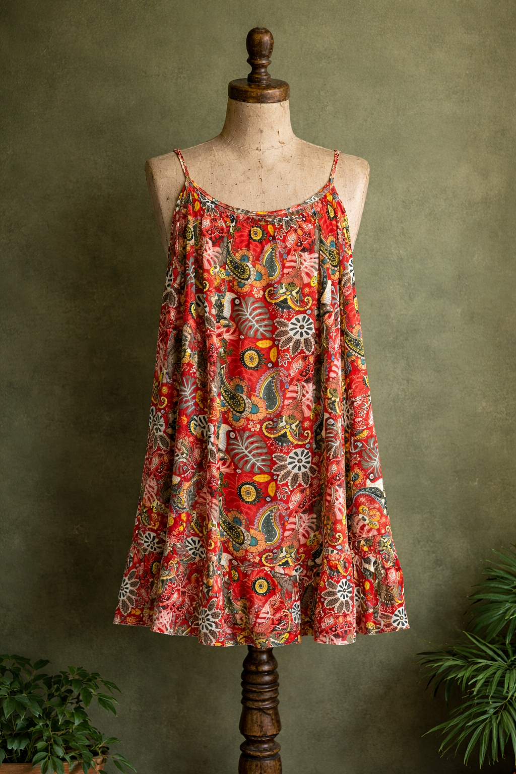 🌺 Robe bohème rouge à imprimés – Esprit tropical