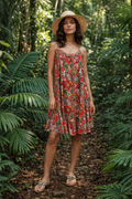 🌺 Robe bohème rouge à imprimés – Esprit tropical