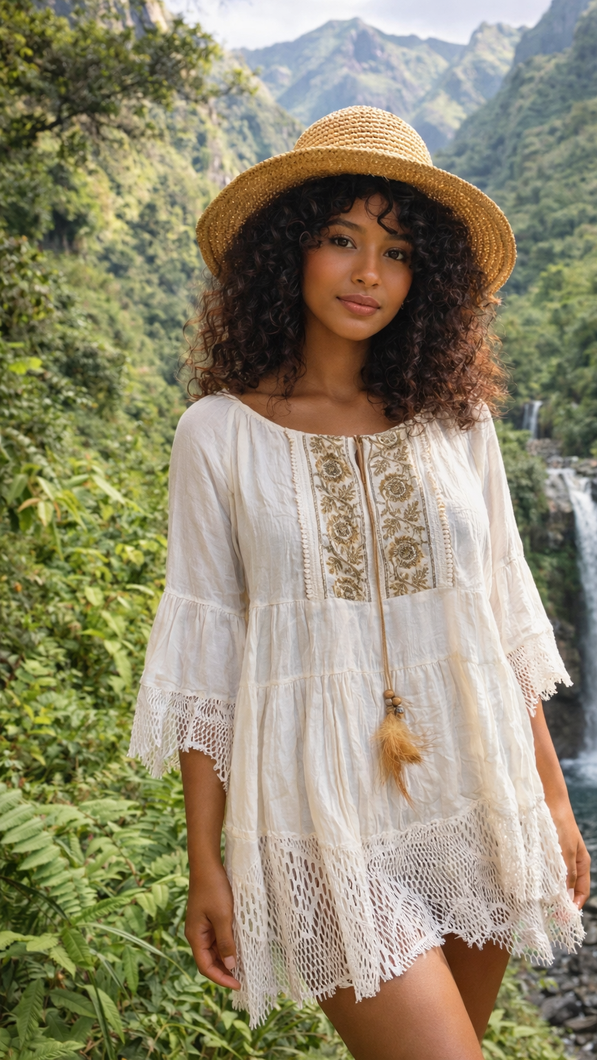 Tunique beige – dentelle bohème chic